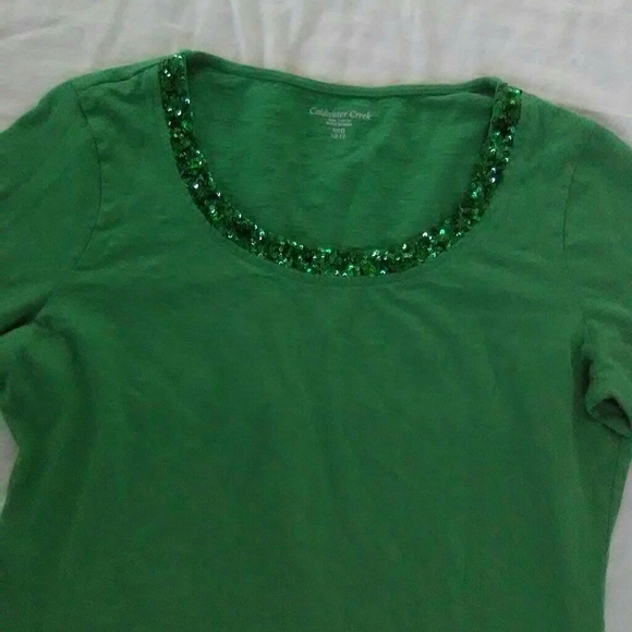 🔴 Coldwater Creek Sequin Scoop Neck Shirt - Picture 2 of 3